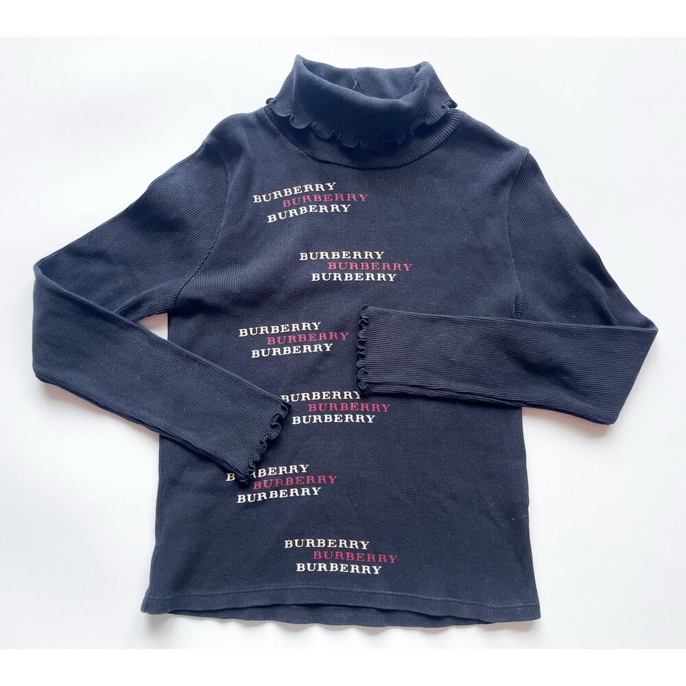 Burberry Black Ribbed Long Sleeve Turtleneck Red and White Graphic Size 150